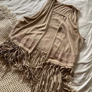 Maurices Faux Suede Fringe Vest Tan/beige Size 1x